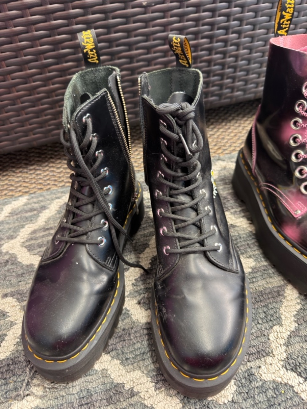 Dr. Martens Black Hello Kitty Lace-Up Combat Boots with Yellow Stitching - Picture 5 of 7